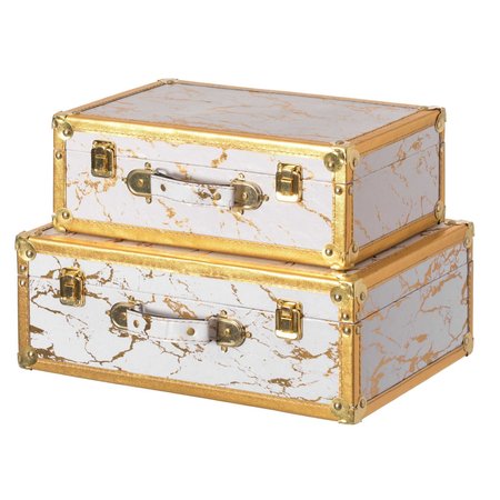 VINTIQUEWISE Set of 2 Luxury Marble White and Gold Hand Luggage Suitcase for Traveling QI004372.2